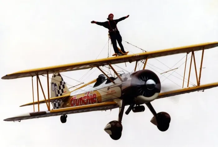 Framed Print : Sunday Sun reporter, Tamzin Lewis, tries her hand at wing walking on the Cadbury Framed Print : Sunday Sun reporter, Tamzin Lewis, tries her hand at wing walking on the Cadbury