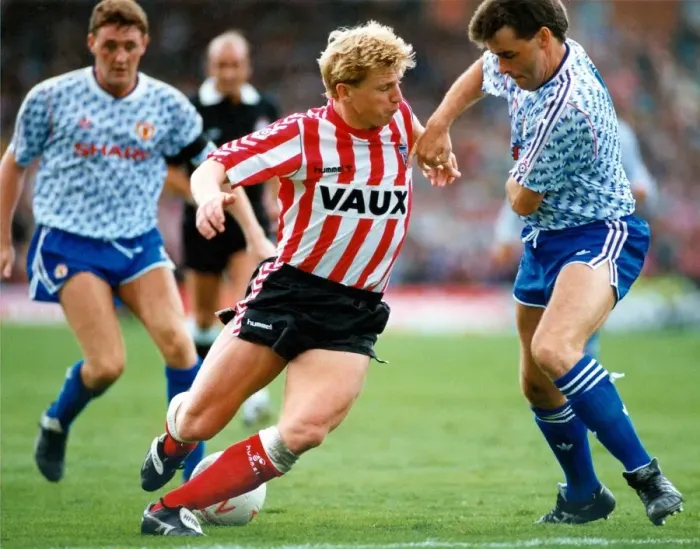 Framed Print : Sunderland Associated Football Club - Footballer Marco Gabbiadini against Manchester