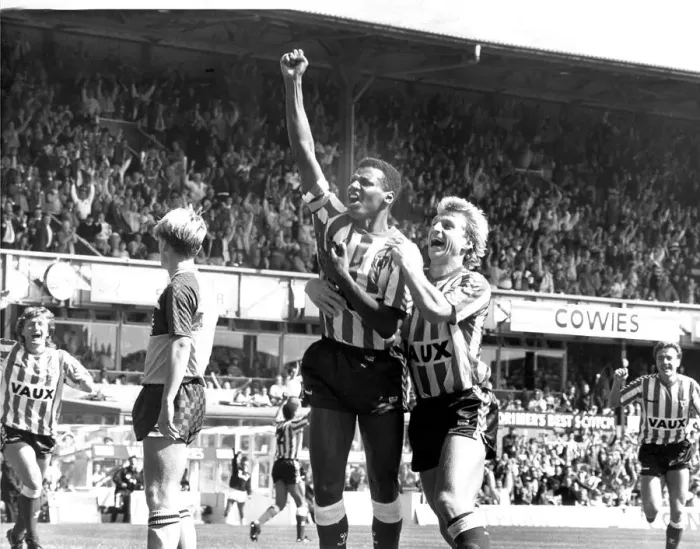 Framed Print : Sunderland Associated Football Club - Gary Bennett is congratualted by Marco Gabbiadini Framed Print : Sunderland Associated Football Club - Gary Bennett is congratualted by Marco Gabbiadini