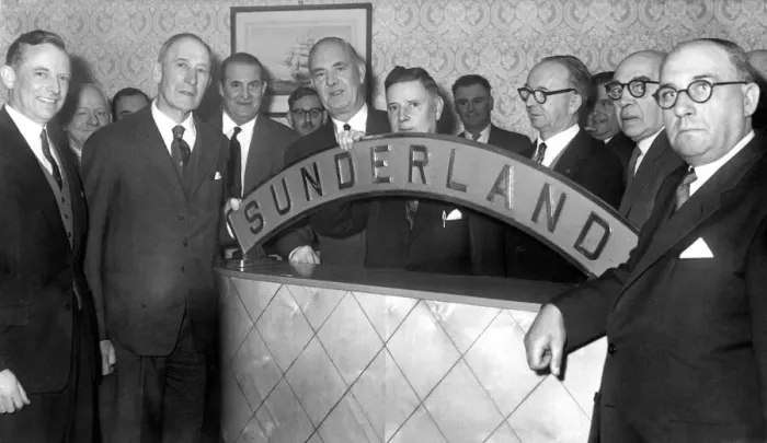 Framed Print : Sunderland Associated Football Club - The Locomotive name-plate is handed over to Stanley Framed Print : Sunderland Associated Football Club - The Locomotive name-plate is handed over to Stanley