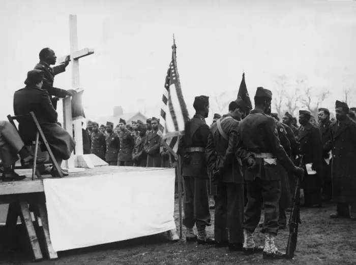 Framed Print : A Sunrise service held on the baseball ground of a US army camp near Liverpool on easter