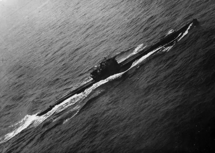 Framed Print : A surrendered German U-boat in the English channel heads to an Allied port under guard Framed Print : A surrendered German U-boat in the English channel heads to an Allied port under guard
