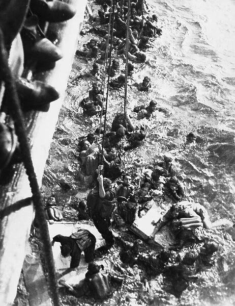 Survivors of the German battleship Bismark are rescued during the Second World War