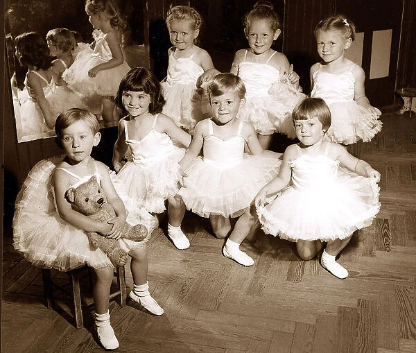 Susan Moroney aged three with her teddy bear at her ballet class July 1960