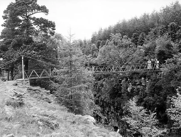 Suspension bridge over The Falls of Measach, Droma River, Ross and Cromarty, Highlands