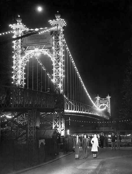The Suspension Bridge over the River Dee, Illuminated at night, Chester, Cheshire