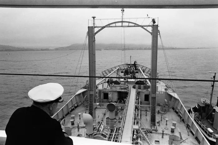 Framed Print : Swansea Docks, Wales. BP Tanker Fulmar enters the docks with Captain Jim Ward