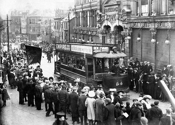 Swansea - Old - Trams - A tram pictured in Wind Street in 1920 with a worker