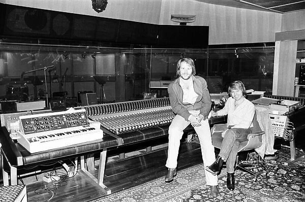Swedish pop group ABBA consisting of Agnetha Faltskog, Bjorn Ulvaeus, Benny Andersson and Anni-Frid Lyngstad, in London. Pictured, Bjorn Ulvaeus and Benny Andersson in a studio. 19th October 1980
