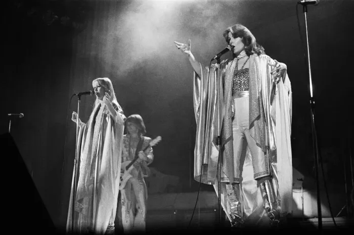 Framed Print : Swedish pop group ABBA consisting of Agnetha Faltskog, Bjorn Ulvaeus, Benny Andersson and Anni-Frid Lyngstad, pictured performing in Birmingham during their Second tour. 10th February 1977 Framed Print : Swedish pop group ABBA consisting of Agnetha Faltskog, Bjorn Ulvaeus, Benny Andersson and Anni-Frid Lyngstad, pictured performing in Birmingham during their Second tour. 10th February 1977