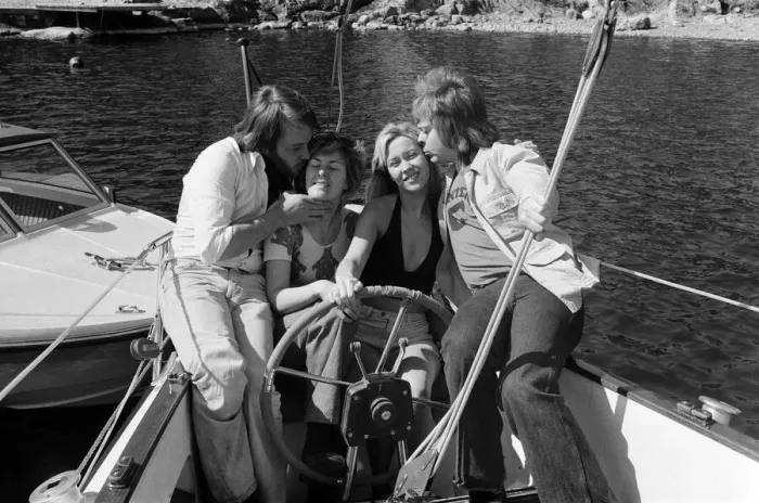 Framed Print : Swedish pop group ABBA consisting of Agnetha Faltskog, Bjorn Ulvaeus