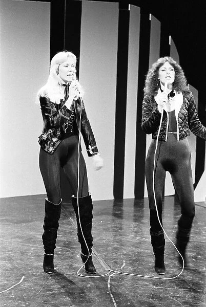 Swedish pop group Abba seen here performing on the Mike Yarwood Christmas Show. Pictured, Agnetha Faltskog, and Anni-Frid Lyngstad. December 1978
