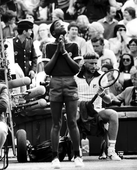 Framed Print : Swedish tennis player Bjorn Borg sits down between games during his Mens Singles Semi