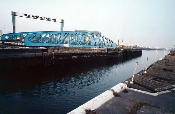 The swing bridge behind the Cellnet Riverside Stadium. 28th February 1996
