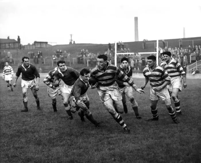 Framed Print : Swinton v. Batley. Hainsworth of Batley breaks through, but T