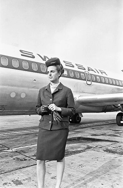 Swiss air Stewardess in uniform. 13th February 1967