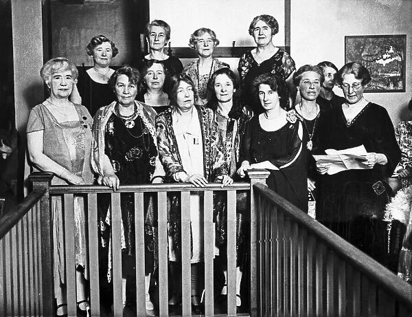 Sylvia Pankhurst attending a dinner with fellow Suffragettes. February 1928