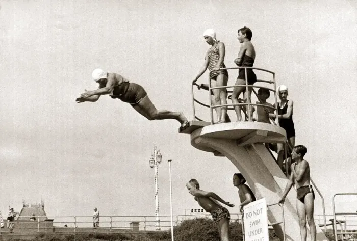 Framed Print : Taking The Plunge... 75 year old Molly Pendleton diving from a 16ft. 6in diving board Framed Print : Taking The Plunge... 75 year old Molly Pendleton diving from a 16ft. 6in diving board
