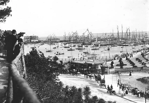 Tall ships in Torquay Harbour for the 1895 regatta