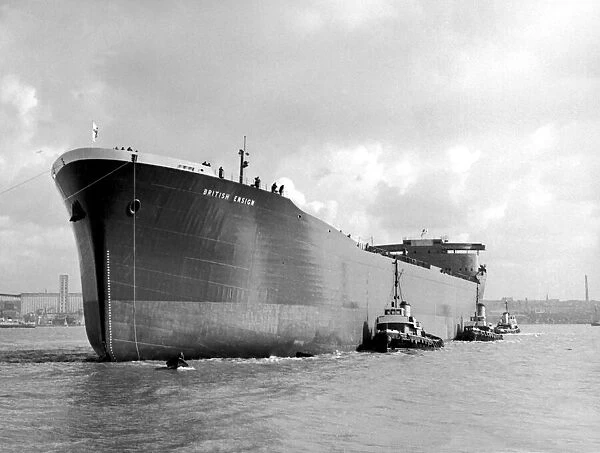The tanker British Ensign being launched at Birkenhead, Cheshire