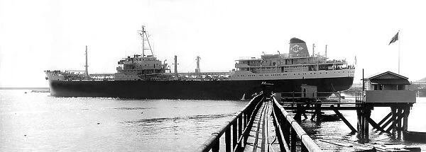 The tanker Clymeme leaving the river Tyne in 1961