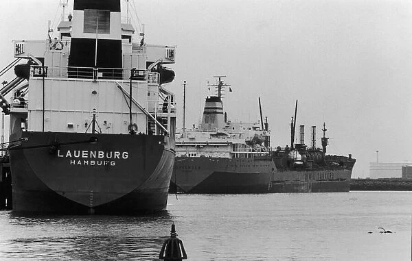 Tankers Torvanger and Lauenburg seen here berth at Teesport. 26th March 1984
