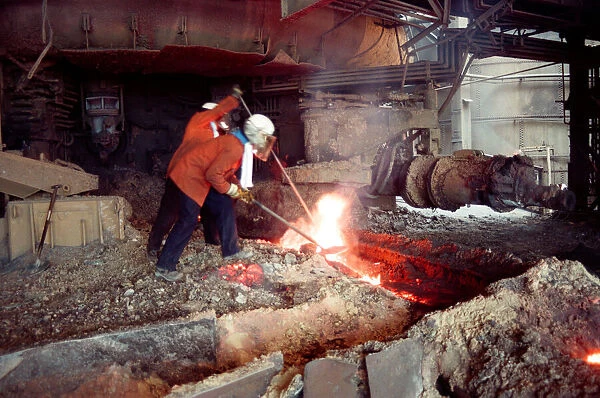 Last tap of Cleveland Iron blast furnace. British Steel Corporation, Grangetown