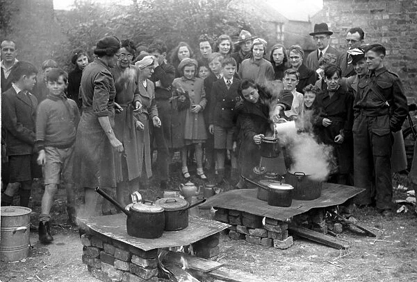 Tea being brewed up during Invasion Exercises, Kingston, London. 25th October 1942