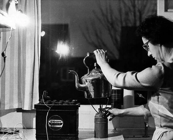 Tea making during Power Cuts, 11th December 1970. In the kitchen