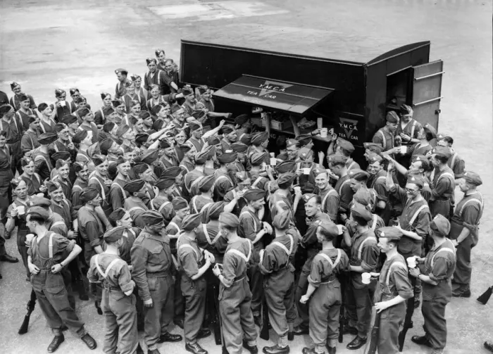 Framed Print : Tea being served in a London barracks. This photorgaph shows the great contribution in Framed Print : Tea being served in a London barracks. This photorgaph shows the great contribution in