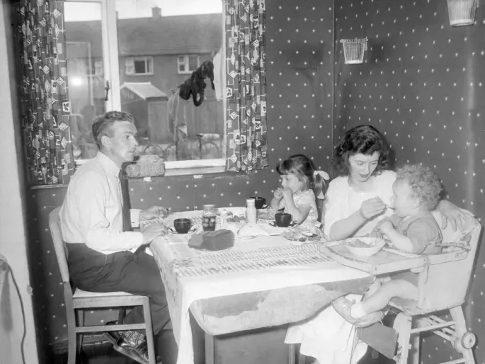 Framed Print : Its tea time and the Eccles family move into the dinette Framed Print : Its tea time and the Eccles family move into the dinette