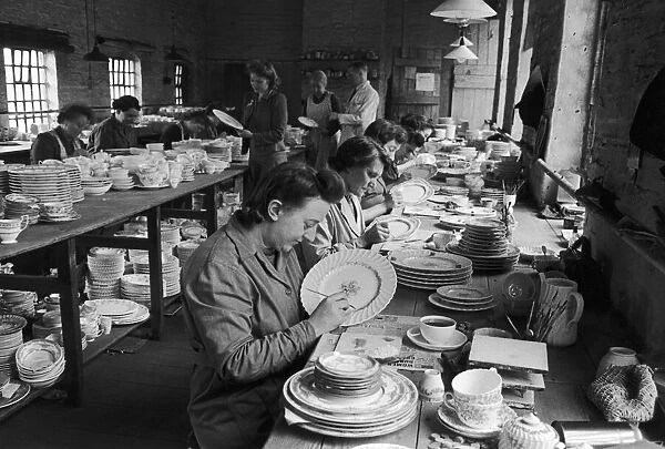 A team of painters at the Minton China Works in Stoke On Trent