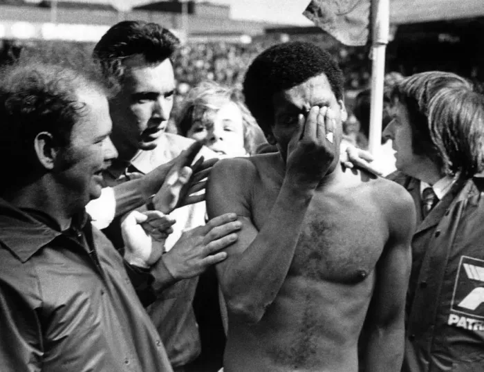 Framed Print : Tears of despair from Birmingham City winger Howard Gayle as he leaves the pitch at St Framed Print : Tears of despair from Birmingham City winger Howard Gayle as he leaves the pitch at St