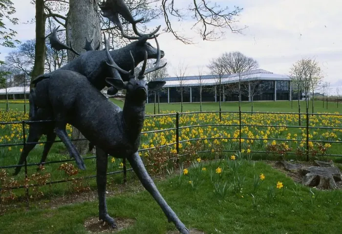 Framed Print : Technology Park Dundee June 1990 sculpture of leaping deer at entrance to park Framed Print : Technology Park Dundee June 1990 sculpture of leaping deer at entrance to park