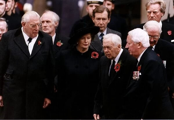 Ted Heath and Margaret Thatcher former Prime Minister attend remembrance Sunday ceremony