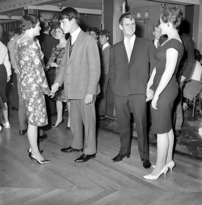 Framed Print : Teenager Fashions: Male Grooming: The teenage boys who go to the Ilford Palais have had