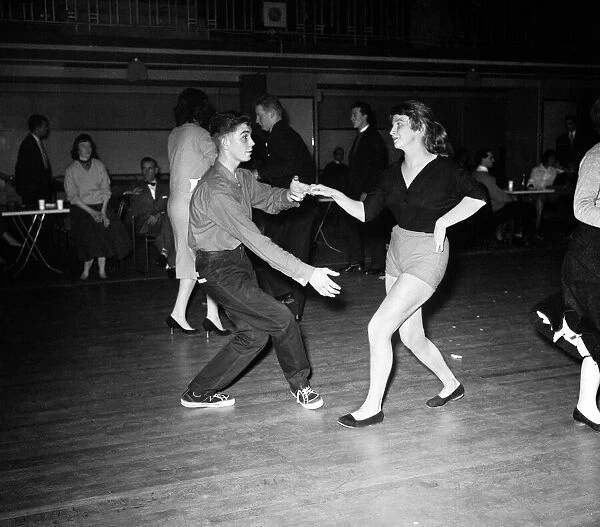 Teenagers dancing during the Jazz jive gala at Seymour Hall in London