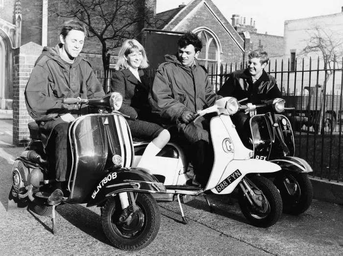 Framed Print : Teenagers following Mod fashion on scooters Framed Print : Teenagers following Mod fashion on scooters