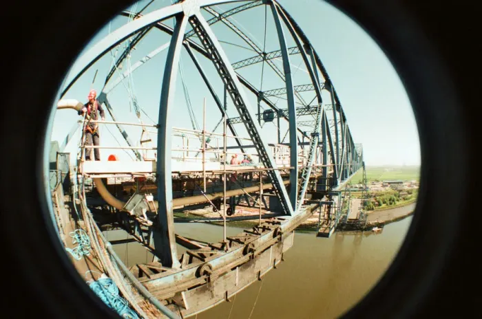 Framed Print : Tees Transporter Bridge, Middlesbrough, 27th June 1995. Painters from Deborah Services Framed Print : Tees Transporter Bridge, Middlesbrough, 27th June 1995. Painters from Deborah Services