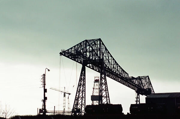 Tees Transporter Bridge, Middlesbrough, silhouetted against the midday sky