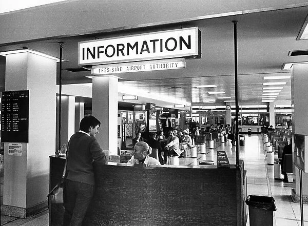 Teesside Airport information desk. 10th June 1980