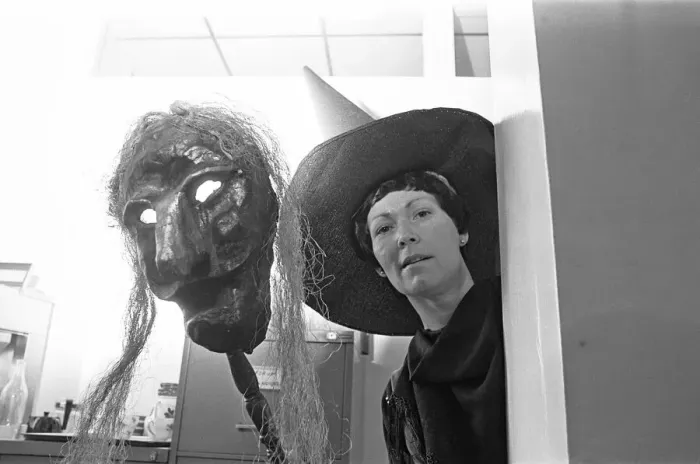 Framed Print : Teesside Gazette member of staff poses in a witches costume for a Halloween feature