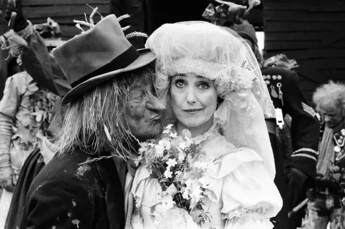 Framed Print : Television character Worzel Gummidge who is played by Jon Pertwee marries his Aunt Sally Framed Print : Television character Worzel Gummidge who is played by Jon Pertwee marries his Aunt Sally