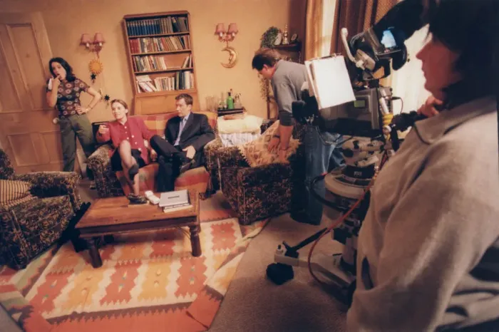 Framed Print : Television Programme - The filming of Channel 5 soap opera Family Affairs in a London