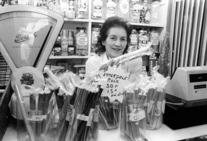 Framed Print : Television programme - Marjorie Sayer who runs the Post Office and shop in Esholt Framed Print : Television programme - Marjorie Sayer who runs the Post Office and shop in Esholt