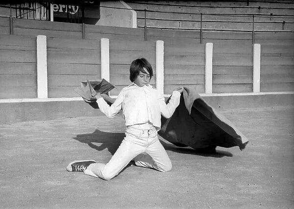 Ten-year-old Mike Faweett learning to be a bullfighter. January 1972 72-00001-003