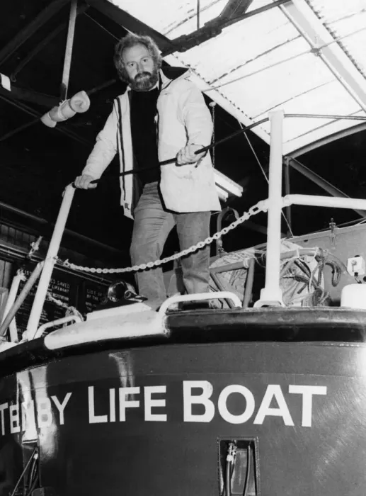 Framed Print : Tenby lifeboat coxswain Alan Thomas at the Tenby lifeboat station before being presented Framed Print : Tenby lifeboat coxswain Alan Thomas at the Tenby lifeboat station before being presented