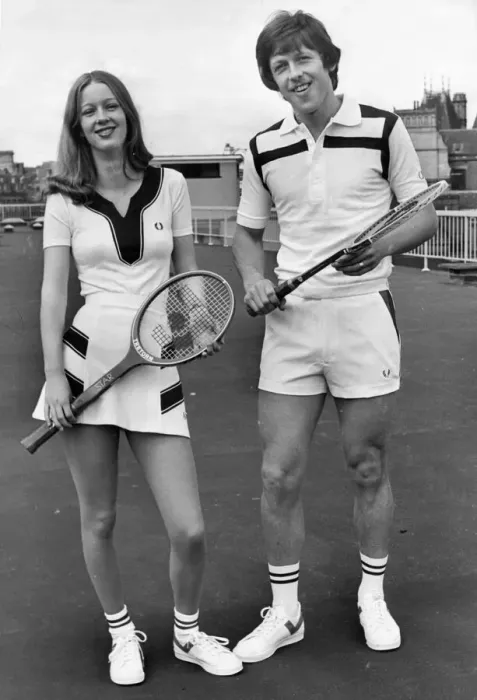 Framed Print : Anyone for Tennis - Imogen and partner Alan model the latest Fred Perry tennis clothing