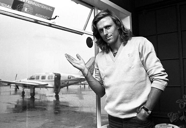 Tennis star Bjorn Borg arriving at Newcastle Airport on 14th June 1980 in terrible
