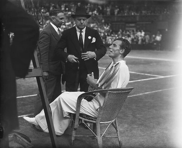 Tennis star Fred Perry at the Davis Cup. Centre Court in Wimbledon, London, England
